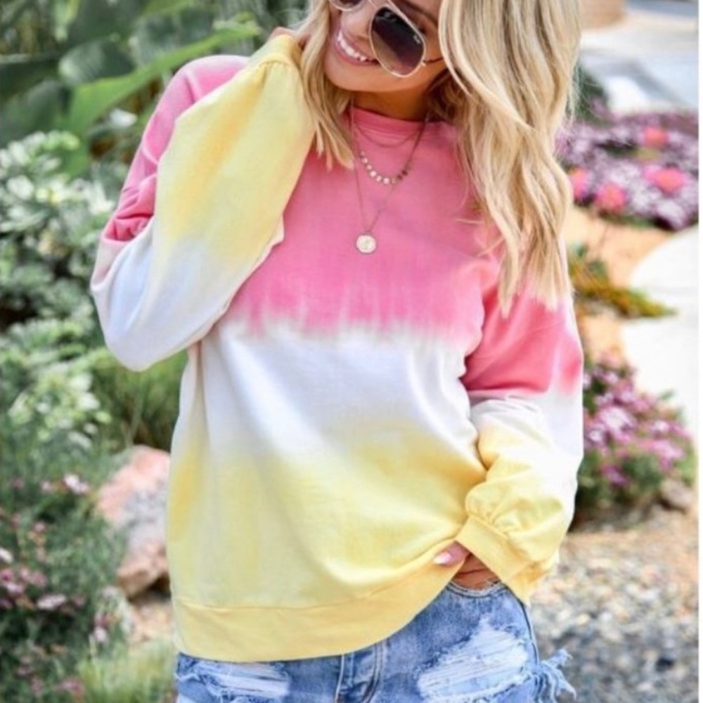 NEW Tie-dye Pink/White/Yellow long sleeve T-shirt